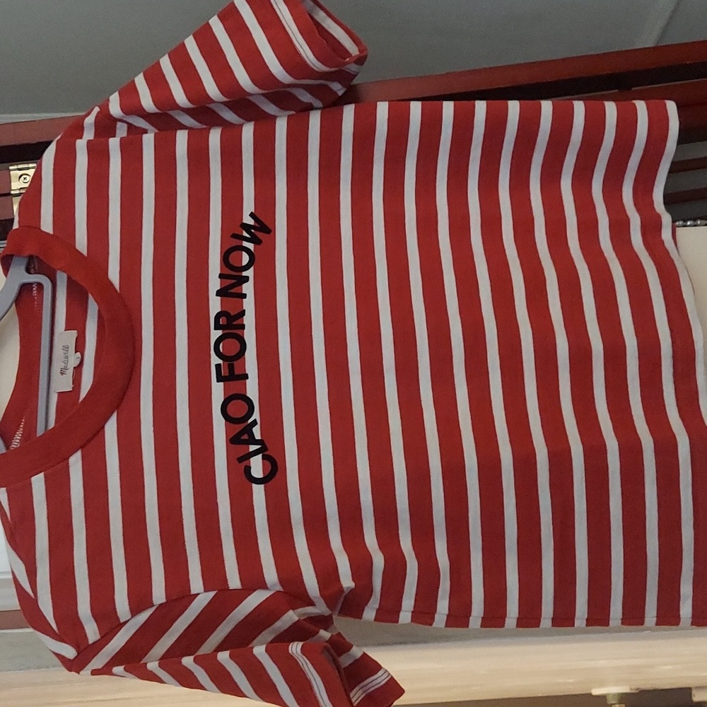 Madewell "Ciao For Now" Red & White Striped Tee Shirt Sz XS